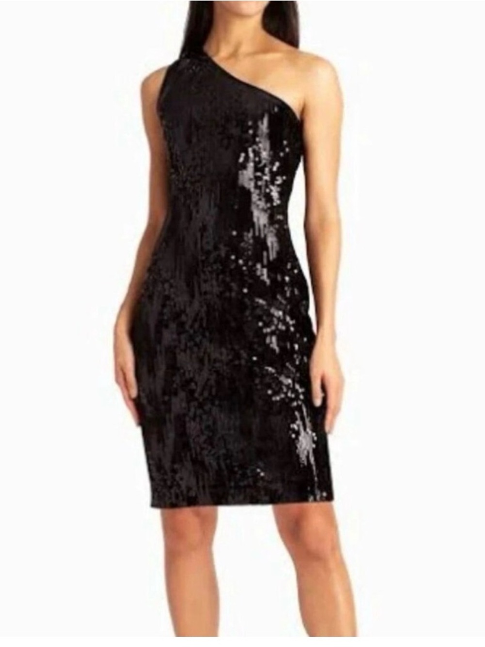 Nicole Miller Black One-Shoulder Sequin Sheath Dress